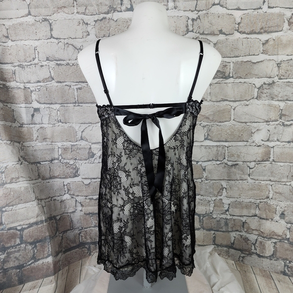 Victoria's Secret Sexy Little Things Lace Babydoll Slip Dress Black Cream 36C - Picture 8 of 15